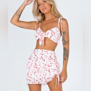 Princess Polly White and Red Floral Skirt